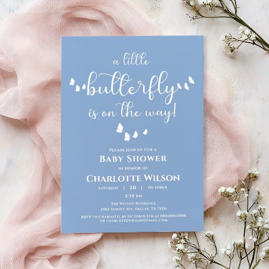 Modern Minimal Butterfly Calligraphy Baby shower Kaart