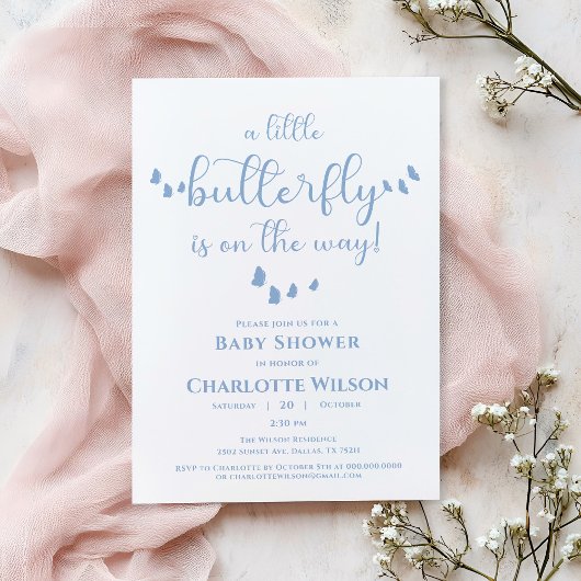 Modern Minimal Butterfly Calligraphy Baby shower Kaart