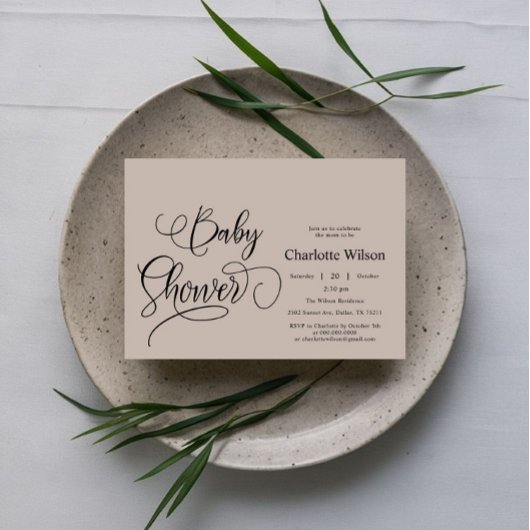 Modern Minimal Calligraphy Baby shower Kaart