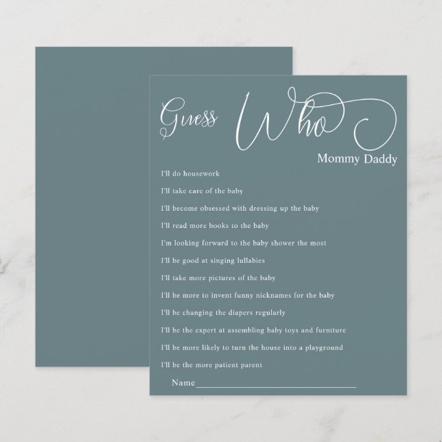 Modern Minimal Calligraphy Baby shower Raad eens w (Voorkant / Achterkant)