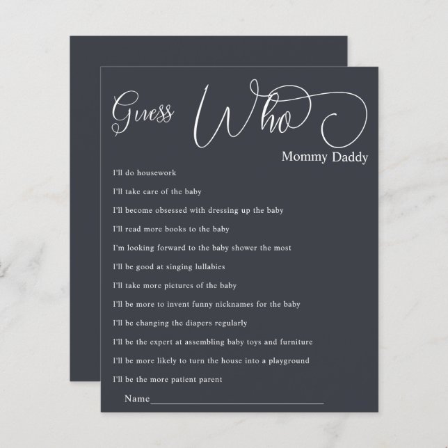Modern Minimal Calligraphy Baby shower Raad eens w (Voorkant / Achterkant)