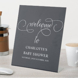 Modern Minimal Calligraphy Baby shower Welkom Reclamebord Met Voetstuk