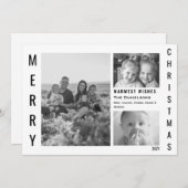 Modern Minimal Christmas 3 foto Zwart-wit Feestdagenkaart (Voorkant / Achterkant)