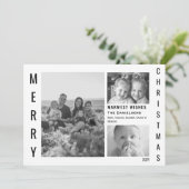 Modern Minimal Christmas 3 foto Zwart-wit Feestdagenkaart (Staand voorkant)