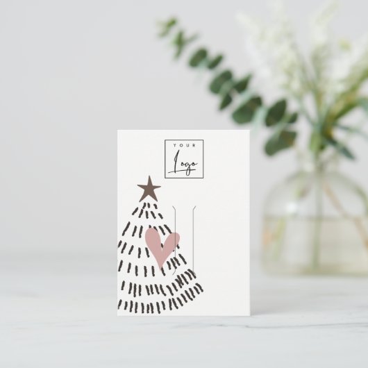 Modern Minimal Christmas Tree Heart Hairpin Logo Visitekaartje (Staand voorkant)