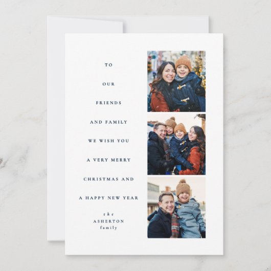 Modern minimal Christmas tree three photo navy Feestdagenkaart (Voorkant)