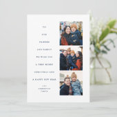 Modern minimal Christmas tree three photo navy Feestdagenkaart (Staand voorkant)