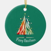 Modern Minimal Christmas Tree Waterverf Ornament