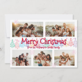 Modern Minimal Christmas Whimsical Doodle 5 Photo Feestdagenkaart