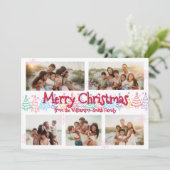 Modern Minimal Christmas Whimsical Doodle 5 Photo Feestdagenkaart (Staand voorkant)