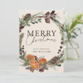 Modern Minimal Citrus Krans Script Kerstmis Feestdagenkaart (Staand voorkant)