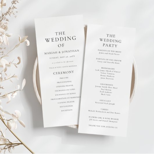 Modern Minimal Classic Wedding Program Kaart