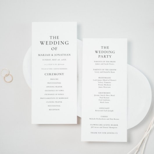 Modern Minimal Classic Wedding Program Kaart