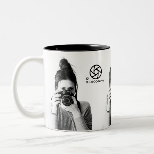 Modern Minimal Clean 3 foto's Foto & Logo Tweekleurige Koffiemok (Links)