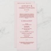 Modern Minimal Crimson & Roos Trouwceremonie Programmakaart (Voorkant / Achterkant)