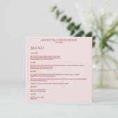 Modern Minimal Crimson & Roos Trouwreceptie Menu (Staand voorkant)