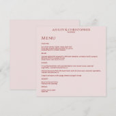 Modern Minimal Crimson & Roos Trouwreceptie Menu (Voorkant / Achterkant)