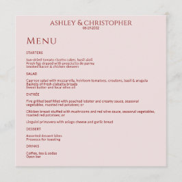 Modern Minimal Crimson & Roos Trouwreceptie Menu