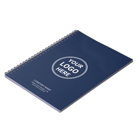 Modern Minimal Custom Logo Navy Blue Notitieboek (Linkerzijde)