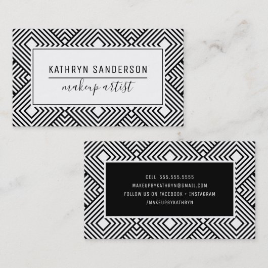 MODERN MINIMAL DIAMOND patroon eenvoudig zwart wit Visitekaartje (Voorkant / Achterkant)