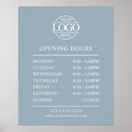 Modern Minimal Dusty Blue  Business Opening Hours Poster