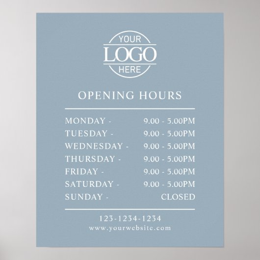 Modern Minimal Dusty Blue  Business Opening Hours Poster (Voorkant)