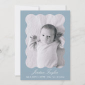 Modern Minimal Dusty Blue Pasgeboren Baby Geboorte Aankondiging (Voorkant)