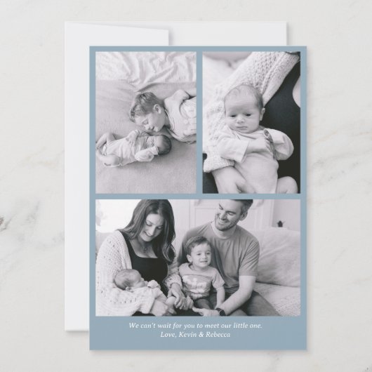 Modern Minimal Dusty Blue Pasgeboren Baby Geboorte Aankondiging (Achterkant)