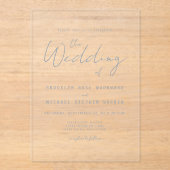Modern Minimal Dusty Blue Script Wedding Acryl Uitnodigingen (Voorkant)