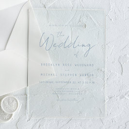Modern Minimal Dusty Blue Script Wedding Acryl Uitnodigingen