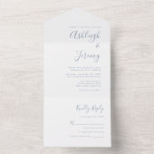 Modern Minimal Dusty Blue Script Wedding All In One Uitnodiging (Binnen)