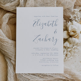 Modern Minimal Dusty Blue Script Wedding Kaart