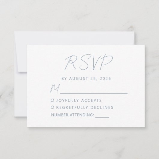 Modern Minimal Dusty Blue Script Wedding RSVP Kaartje (Voorkant)