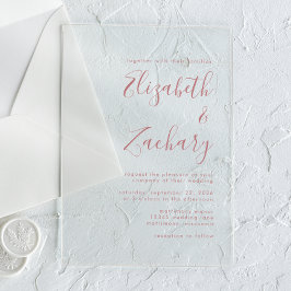 Modern Minimal Dusty Roos Script Wedding Acryl Uitnodigingen