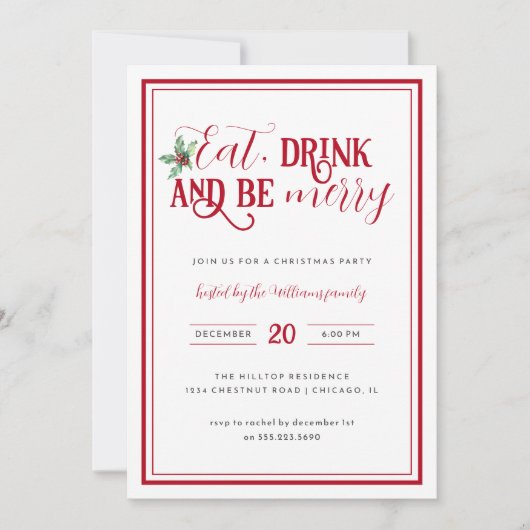Modern Minimal Eat Drink Be Merry Christmas Party Kaart (Voorkant)