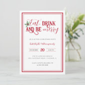 Modern Minimal Eat Drink Be Merry Christmas Party Kaart (Staand voorkant)