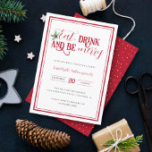Modern Minimal Eat Drink Be Merry Christmas Party Kaart