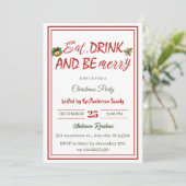 Modern Minimal Eat Drink Be Merry Christmas Party Kaart (Staand voorkant)