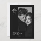 Modern Minimal Editorial Black Photo Save the Date (Voorkant)