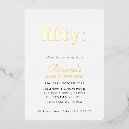 MODERN MINIMAL, eenvoudig chic 50-jarig goud Folie Uitnodiging (Voorkant)