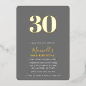 MODERN MINIMAL eenvoudige 30e verjaardag grijs Folie Uitnodiging (Voorkant)