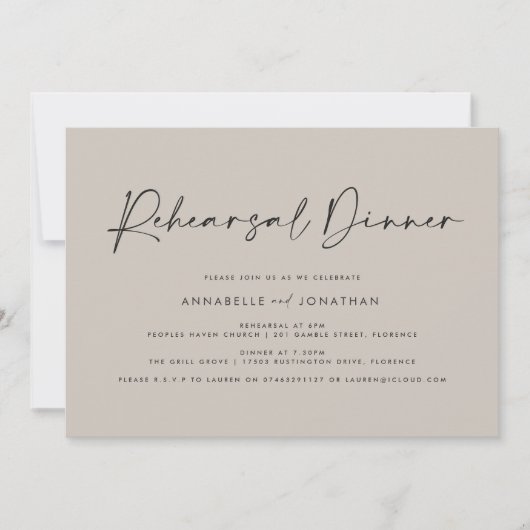 Modern Minimal eenvoudige bruiloft repetitie diner Kaart (Voorkant)