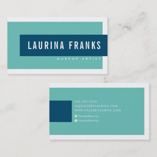 MODERN MINIMAL eenvoudige naam blauwgroen mint nav Visitekaartje (Voorkant / Achterkant)