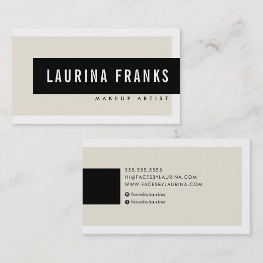 MODERN MINIMAL eenvoudige naam chic ivoor crème zw Visitekaartje (Voorkant / Achterkant)