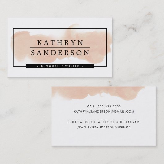 MODERN MINIMAL eenvoudige rand bleke roze borstelm Visitekaartje (Voorkant / Achterkant)