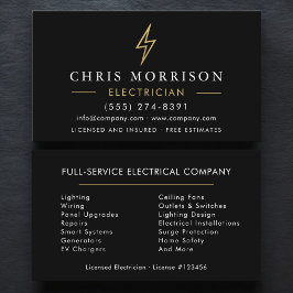 Modern Minimal Electrician Black Gold Visitekaartje