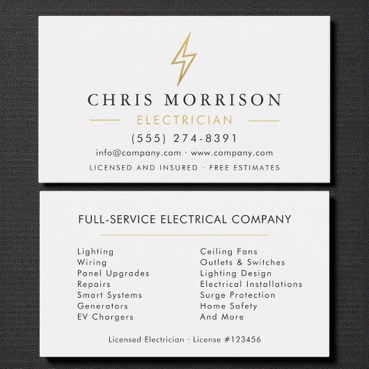 Modern Minimal Electrician White Gold Visitekaartje