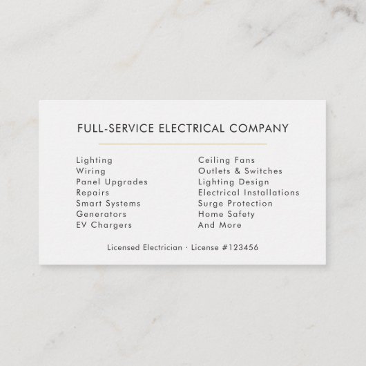 Modern Minimal Electrician White Gold Visitekaartje (Achterkant)