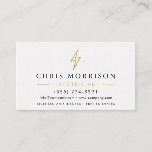 Modern Minimal Electrician White Gold Visitekaartje (Voorkant)