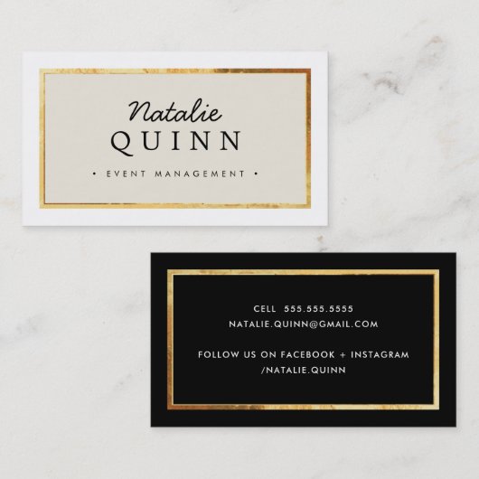 MODERN MINIMAL elegante gouden rand zwart ivoor Visitekaartje (Voorkant / Achterkant)